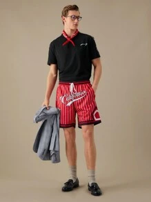 Manfinity RebelGame Atasan Pria Tape Huruf Preppy - Hitam - View 5