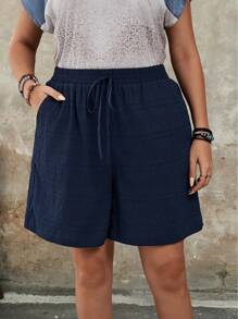 EMERY ROSE 大尺碼女士休閒基本日常穿著藍色束口短褲，帶口袋 - 藏蓝色 - 查看 1
