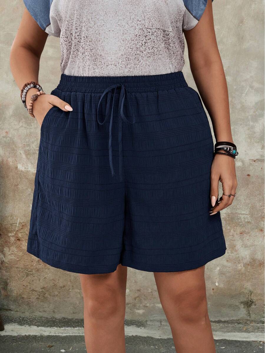 EMERY ROSE 大尺碼女士休閒基本日常穿著藍色束口短褲，帶口袋 - 藏蓝色 - 查看 1