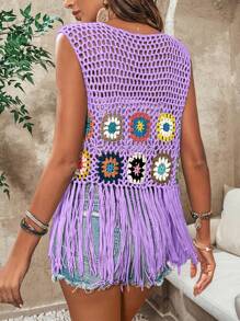 Breezaya Chaleco de ganchillo sin mangas con flecos para mujer para uso informal