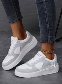 2025秋冬新款女士系带休闲鞋、运动鞋、白色鞋、女鞋、滑板鞋、轻便街头滑板鞋、女士运动鞋 - 灰色 - 查看 6