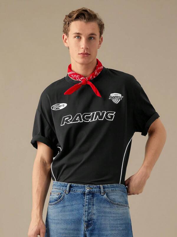 Manfinity RebelGame Loose-Fitting Men's Letter Printed Knit Casual T-Shirt