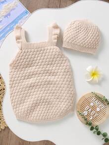 Combinaison en tricot unicolore pour bébé fille décontractée printemps/été - Nude - Voir 2