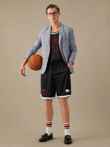 Manfinity VCAY 男式刺绣字母背心和短裤套装，返校