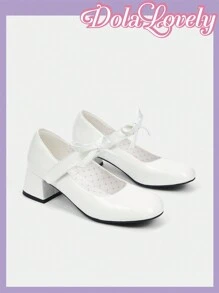 Dola Lovely Ladies Girl White Princess Girl Bow Polka Dot Decoration Sweet Elegant Fashion Round Toe Heels, Graduation Heel, Prom Heels For Summer - White - View 4
