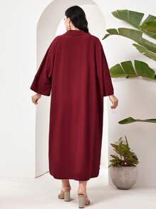 Mulvari Plus Size Vacation Leisure Colorblock Button-Front Shirt Dress - Red - View 2