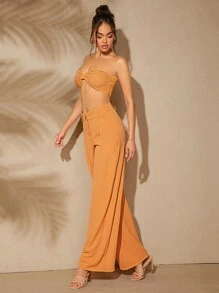 Hauture Conjunto de top con lazo y pantalones de pierna ancha estilo boho - Naranja - Ver 5