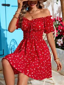 Vivid Eden Rochie de plajă cu talie înaltă, cu umeri de vacanță, cu volane, pentru femei, vară
