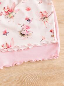 SHEIN 年輕女孩4件套可愛甜美的仙女圖案背心和短褲家居睡衣組，夏季款 - 彩色 - 查看 4