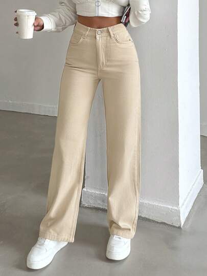 SHEIN Tall HIGH RISE BEIGE WIDE LEG TALL SIZE JEAN