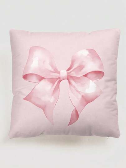 Kawaii قطعة واحدة من غطاء وسادة مربع مطبوع مخملي مع وسادة يدوية بسيطة و رومانسية بتصميم واسع لونه وردي فاتح ونمط القوس الكبير، بلا حشوة وسادة، لتزيين غرفة المعيشة، وغرفة النوم،ويصلح لغطاء الوسادة الأريكة، وغطاء وسادة السيارة، وكل مواسم السنة.