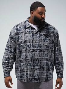 Manfinity VCAY Men's Plus Size Woven Grid Casual Loose Long Sleeve Shirt - Multicolor - View 3