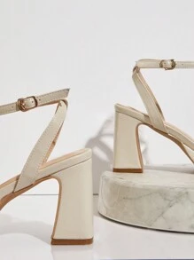 SHUZIA Sandalias de tacón alto para mujeres, sólidas en color, modernas y versátiles - Beis - Ver 5