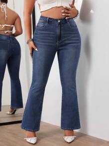 SHEIN ICON Plus Size Women Casual Slim Fit Flared Jeans