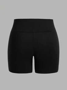 SHEIN LUNE 4pcs Set Plus Size Women High Waist Shorts, Casual Handwritten English Graphic Pattern, Suitable For Summer Suitable For Going Out Women's Sportswear