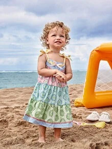 Baby Girl Cute Multi-Layered Spaghetti Strap Long Dress For Spring/Summer Vacation - Multicolor - View 6