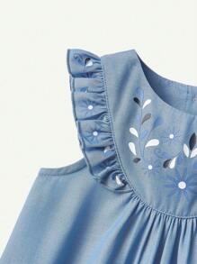 Cozy Pixies Baby Girl Floral Print Ruffled Collar Short Sleeve Sleeveless Romper - Blue - View 4