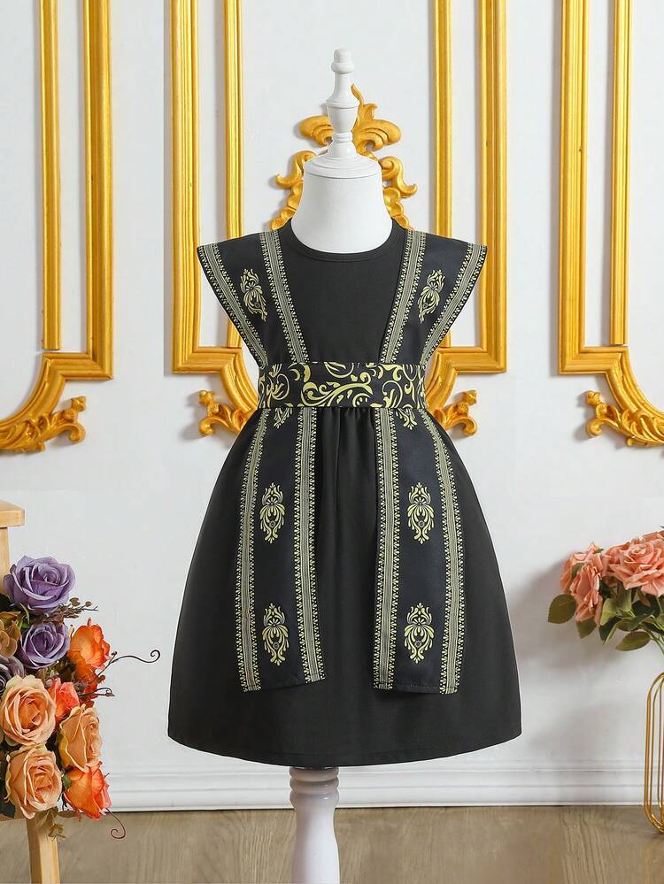 Girls' Round Neck  Casual Vacation Dress, Summer