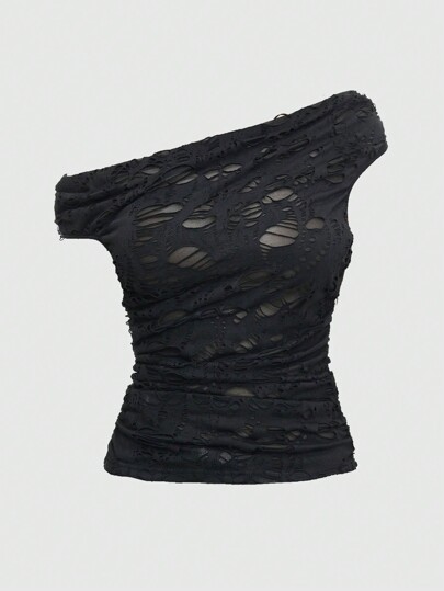 Fairycore T-shirt épaule dénudée pour femmes couleur unie Forêt Vieilli