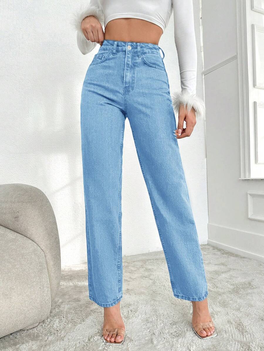 EURMUSE Của phụ nữ Ánh sáng Xanh Nước Rửa Quần legging thẳng - Rửa nhẹ - Xem 1