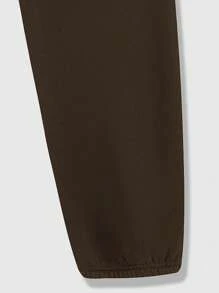 ROMWE MEN Street Life Men's Cartoon & Letter Print Drawstring Waist Joggers Sweatpants, School - Coffee Brown - View 4