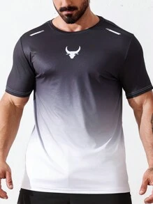 Gym Rark Boyfriend Style Men Gradient Color Round Neck Short Sleeve Sport T-Shirt - Black - View 1