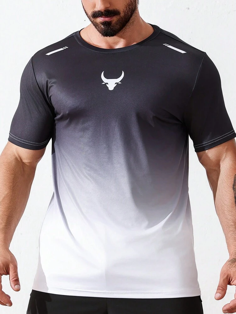 Boyfriend Style Men Gradient Color Round Neck Short Sleeve Sport T-Shirt