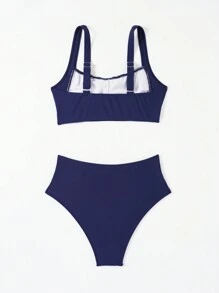 Swim Lushoire Conjunto de bikini de mujer de verano con rayas, nudo trenzado y estampado floral aleatorio, 2 piezas