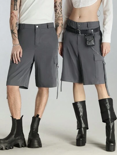 Men's Solid Color Workwear Pocket Loose Woven Casual Shorts