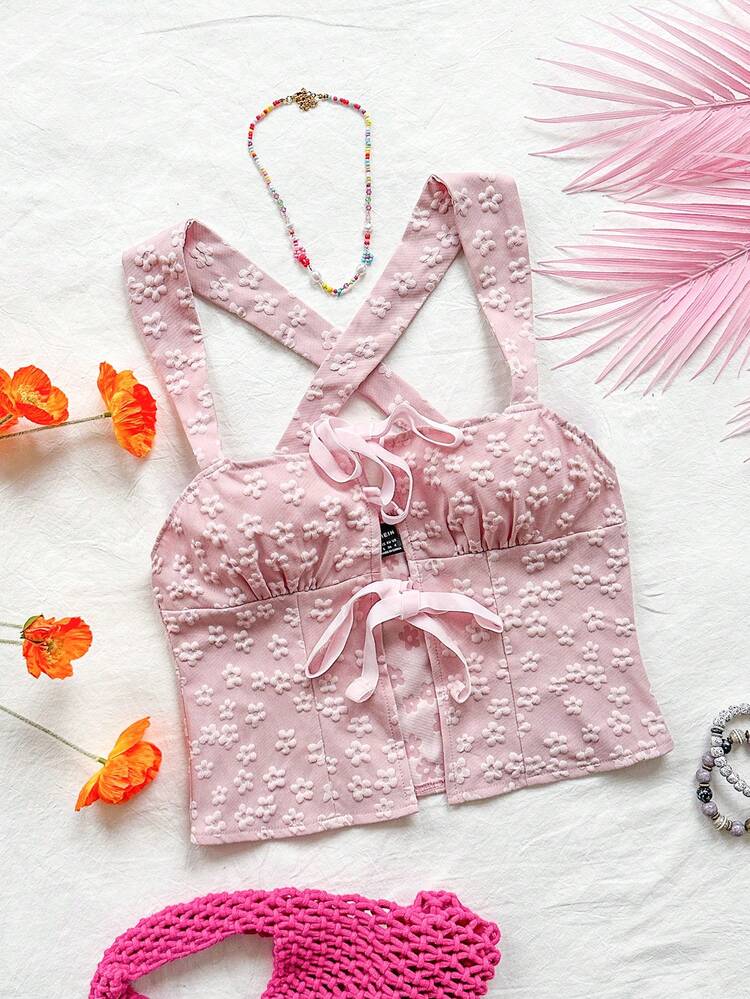 Holiday Square Neck Hollow Out Strap Backless Camisole Top With Tie Belt