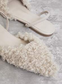 SHUZIA Women Plush Pointed-Toe Simple Daily Flat Sandals