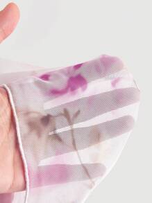 SHEIN MOD 女士粉色彈性網紗浪漫漸變花紋背心連衣裙，上下搭配荷葉邊領口和縮邊設計 - 粉色 - 查看 5