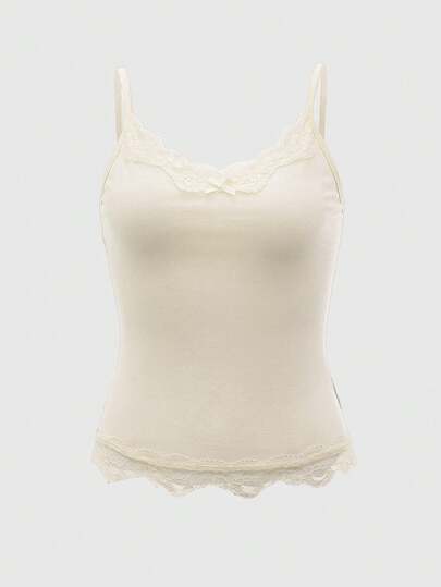 Top de tirantes casual de encaje de unicolor para dama, escolar