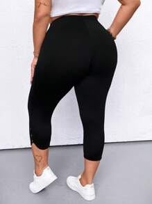EMERY ROSE Plus Size Women's Fashion Solid Color Slim-Fit All-Match Leggings - Black - View 2