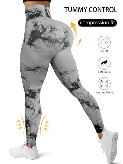 Yoga Trendy Tie Dye Yoga Leggings Seamless Softness High Stretch Tummy Control Training Tights