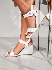 CUCCOO CHICEST Women's Fashion Diamond Buckle Wedge Sandals, Comfortable High-Heeled White Fisherman Shoes For Summer Vacation Shoes Summer