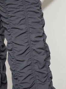 Denimoi 褶皺束腰寬腿褲 - 灰色 - 查看 5