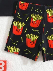 嬰兒男寶假日字母和籌碼印花短袖圓領休閒T恤和短褲套裝，適用於海灘 - 黑色 - 查看 4