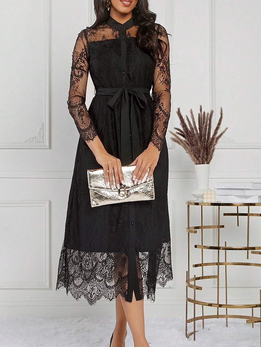 SHEIN Lady Wedding Guest Dress Summer Clothes Black Ladies Dress - Black - View 1