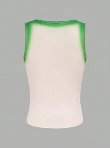 INAWLY Women's Y2K Summer Slim Fit Top With Heart, Cherry And Letters Print - Green - View 2