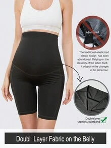 PARNIXS 2入組孕婦運動緊身瑜伽褲，高腰&腹部支撐，無縫，適合戶外穿著 - 黑色 - 查看 3