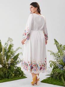 Seusyu Ropa árabe simple diaria para mujeres de talla grande con impresión aleatoria - Blanco - Ver 4