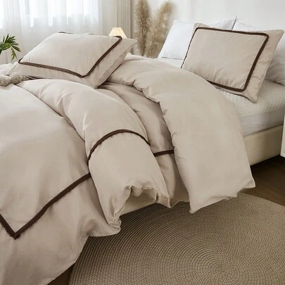 3 قطع طقم غطاء لحاف بوهيمي ريفي مزين بكرات الصوف، لون بيج داكن، من خامة ميكروفايبر ناعمة، مناسب للجنسين، يشمل 1 غطاء لحاف و2 كيس وسادة، لا يشمل لحاف الحشو. كرات الصوف مخيطة باليد، مناسب لديكور الغرفة