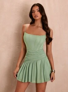 SHEIN BAE Summer Sage Green & Pistachio Sweetheart Bodycon Fish Tail Dress Dress For Women