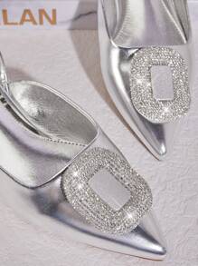 SHUZIA Ladies Pointed Toe Flat Shoes Decorated With Rhinestones, Suitable For Daily Wear And Outfits - Silver - View 5