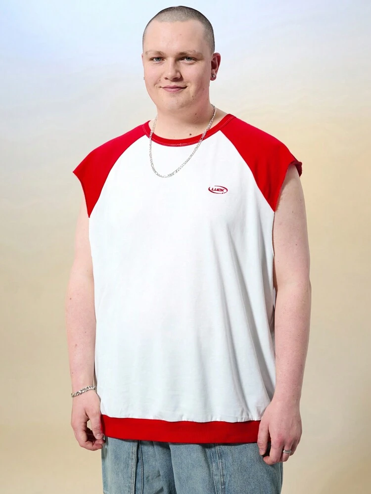 Men Plus Summer Knitted Loose Fit Casual Colorblock Tank Top