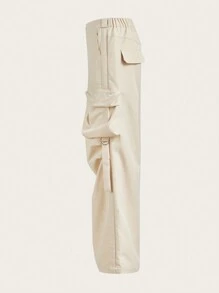 SHEIN EZwear Women Casual Solid Color Wide Leg Cargo Pants - Beige - View 6