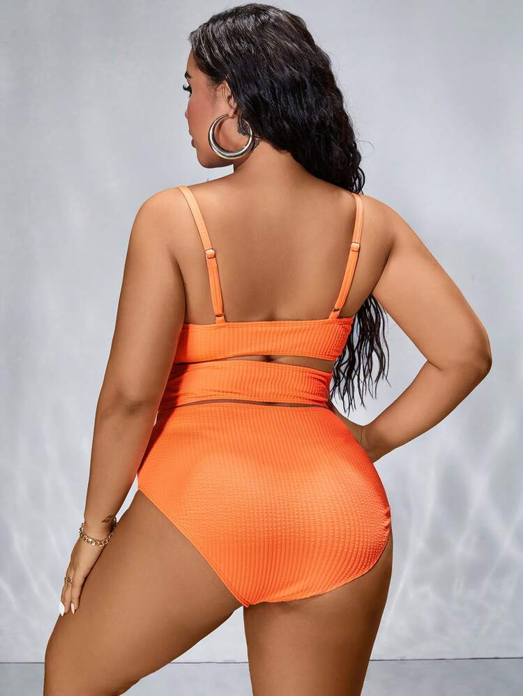 Traje de baño de una pieza con detalle de anillo hueco, sencillo y de un solo color para uso diario, para mujeres de talla grande