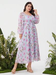 Mulvari Vestido diario sencillo con estampado floral para mujeres de talla grande - Multicolor - Ver 4