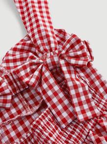 SHEIN MOD 紅色白色格紋無背蝴蝶結野餐夏日假期百褶裙
